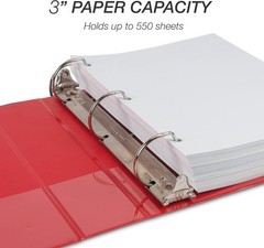 Customizable Eco-Friendly 3 Ring Binder – 625 Page Capacity, Lay-Flat Spine, Red