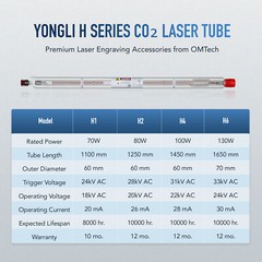 CO2 Laser Tube 40W, 50W, 60W, 80W, 100W, 130W, 150W, for Laser Engraver Cutter