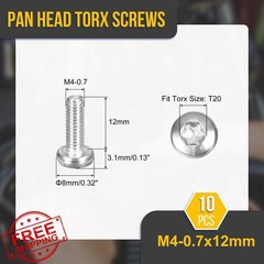 DTGN M4x12mm Torx Security Screw 10 Pack