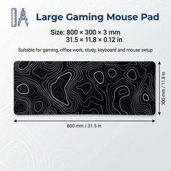 Cptoion Black Topographic Mouse Pad, Extended 31.5L x 11.8W inches,