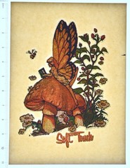 Original VINTAGE 1970s Heat Transfer | Soft Touch Fairy on Mushroom Glitter
