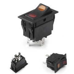 Lighted Red and Amber Rocker Switch SPDT 10 Amps 12 volts DC 4 Prongs ON OFF ON