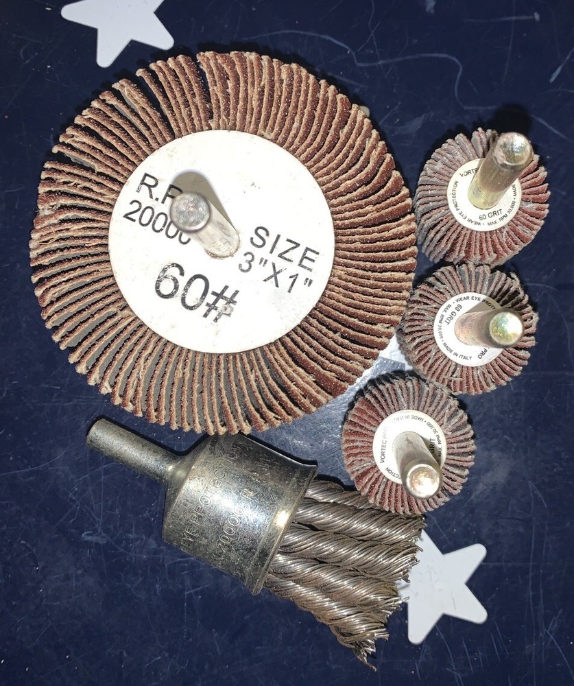 5 Pcs Weiler 1” Flap Disc 3” And 3/4” Wire Knot Brush for Die Grinders & Drills