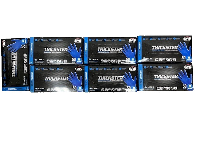 SAS 6602 Thickster Latex Disposable Gloves, 14 mil, Medium, 50 Pack (7 Boxes)