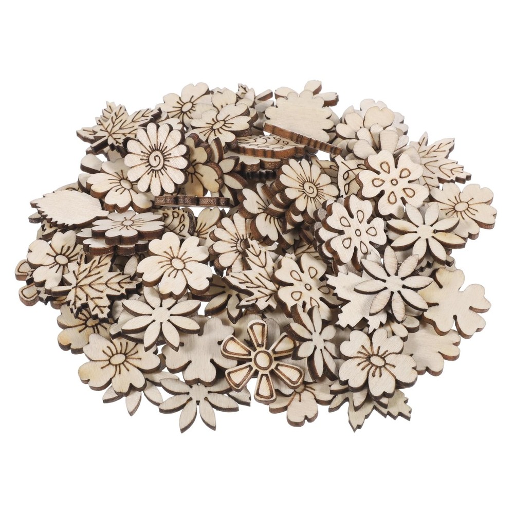 100 PCS Unfinished Wood Flowers Slice Leaf Pattern 2cm/0.78 inches,