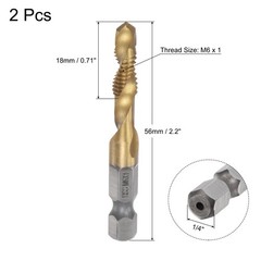 1/4″ Hex Shank M6 x 1 Metric Titanium Coated High Speed Steel Spiral Flute 2pcs