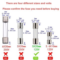 5×20 mm 6.3 A 6.3 amp 125 V 125 Volt 0.2×0.78 Inch F6.3AL125V Fast-Blow Glass…