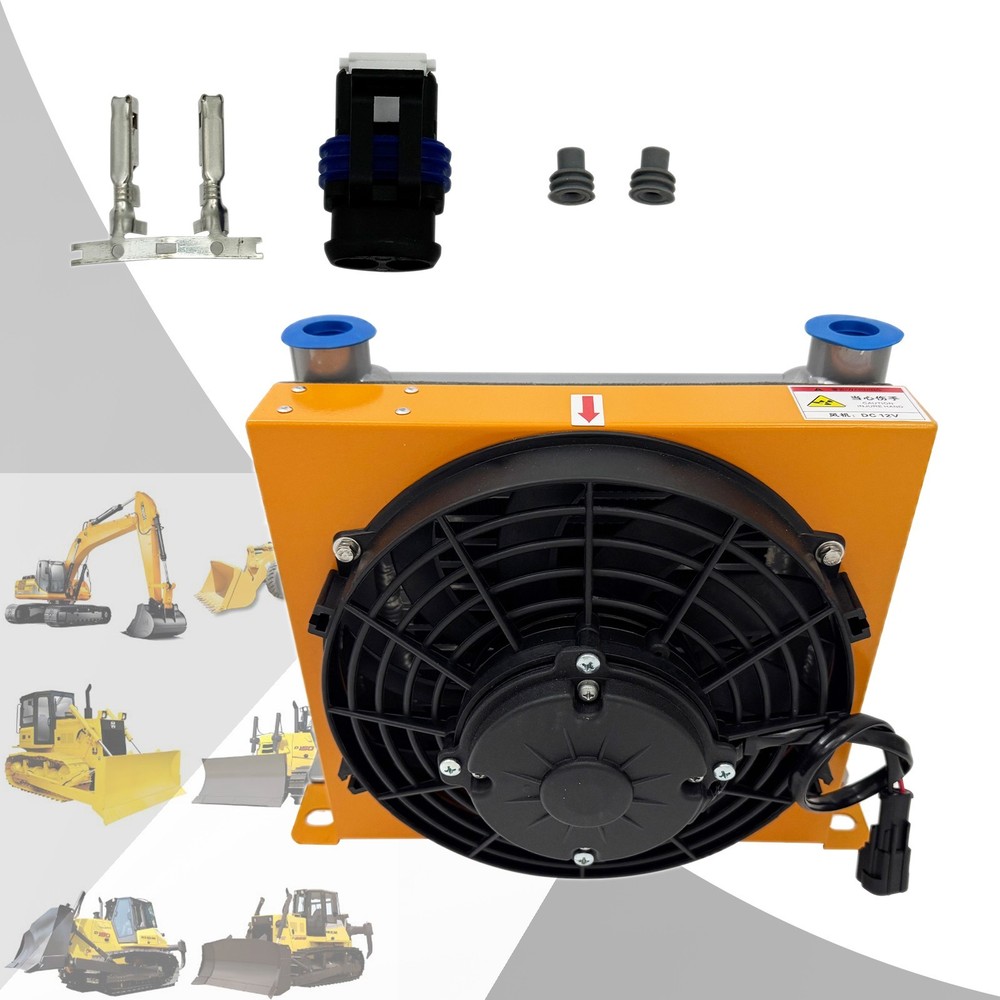 DC12V 84W Hydraulic Oil Cooler 65L/min Flow Aluminum Radiator 1.8KW Capacity