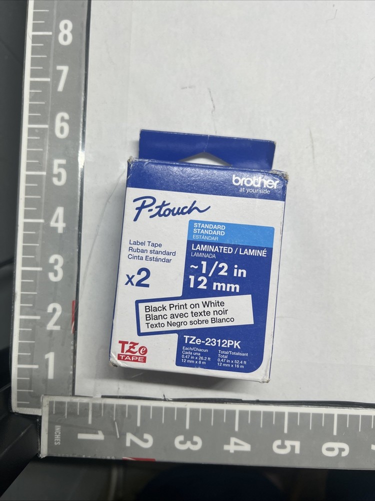 Brother P-Touch Standard Laminated Label Tape 2 Pack Black On White TZe-2312PK