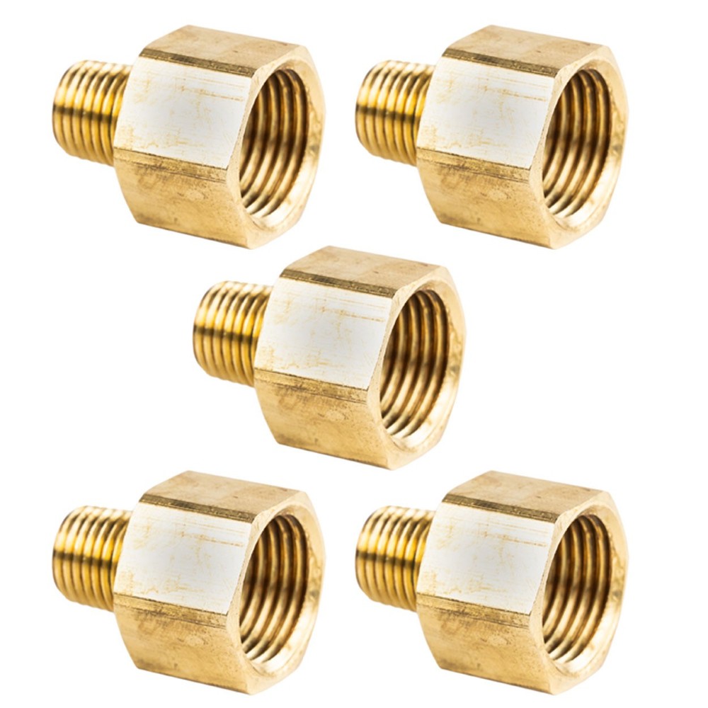 1/2″ FNPT to 1/4″ MNPT Pipe Adapters Solid Brass Pressure Gauge Extenders 5 Pack