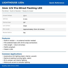 20 x LED Pre wired 12v 3mm Cool Clear White Flashing Blinking Strobe LEDs 9v 6v