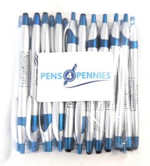 30ct Mixed Lot Misprint Stylus Click Pens: JAVALINA Hub Pen SILVER & BLUE 🔵