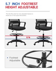 Drafting Chair Tall Office Chair Adjustable Height with Lumbar Support Arms Foot