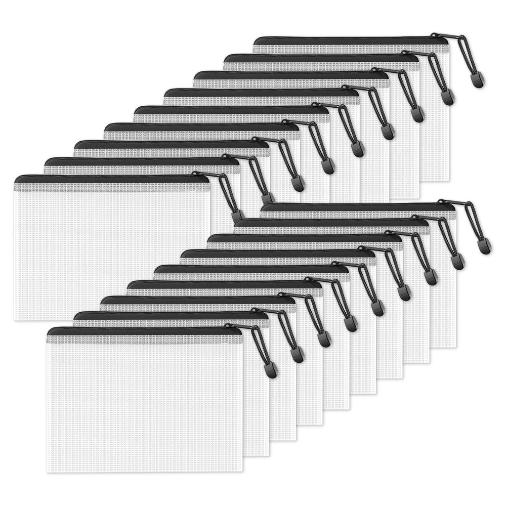 Black 18 Packs 6.8×9.2 Inch Extra Large WaterResistant Plastic Mesh Zip Pouch