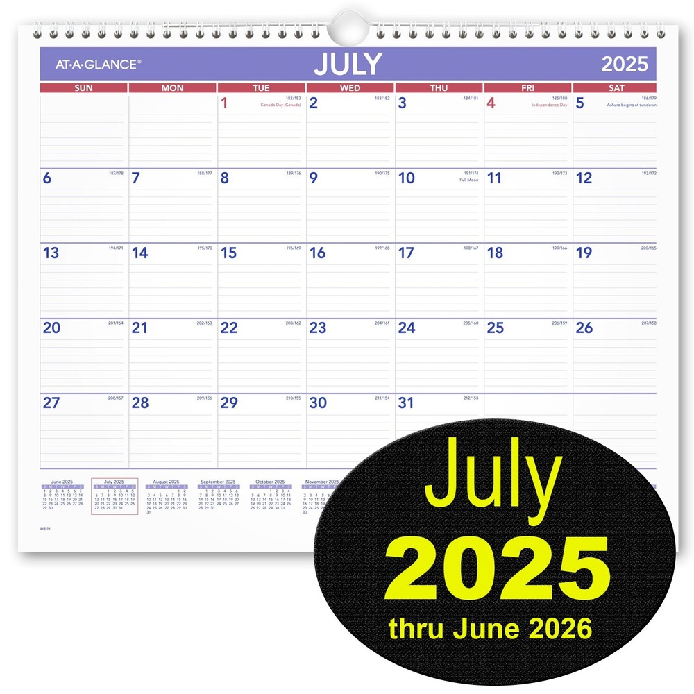 At-A-Glance AY8-28 2025-2026 July 2025 Academic Wall Calendar, 14-7/8 x 11-7/8″