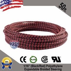 50 FT. 1/16″ Black Red Expandable Wire Sleeving Sheathing Braided Loom Tubing UL