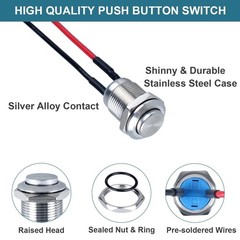 5 PCS 12mm Waterproof Momentary LATCH ON/OFF Stainless Steel Push Button Switch