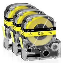 3x EPSON Tape Cartridge Strong Adhesive 12mm Transparent Label/Black SC12YW