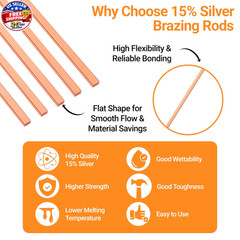 15pcs Brazing Rods AWS BCuP-5 15% Silver Solder Phos Copper Brazing Alloy Flat W