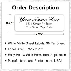 60 Return Address Labels Personalized Printed 3/4 x 2 1/4 Script
