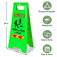24 Inches Kids Playing Sign 4PACK Green Children at Play Safety Reflective