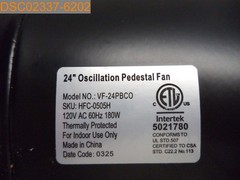 Bilt Hard HFC-0505H 24″ Oscillating Ped. Fan Motor, VF-24PBCO 120V AC 60Hz 180W