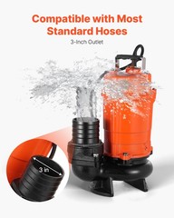 VEVOR 1 HP Submersible Trash Pump Sump Sewage Pump 5000 GPH 40 ft Lift Cast Iron