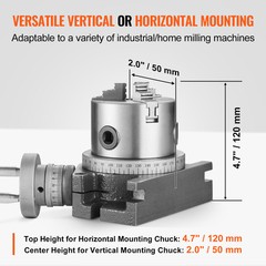 VEVOR Rotary Table for Milling Machines 4” Horizontal Vertical with 3-Jaw Chuck