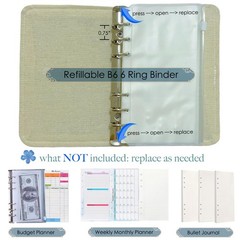 A6 Binder, Refillable Notebook, 6 Ring Binder, Small Journal 5″x7″, B6 Sketch…