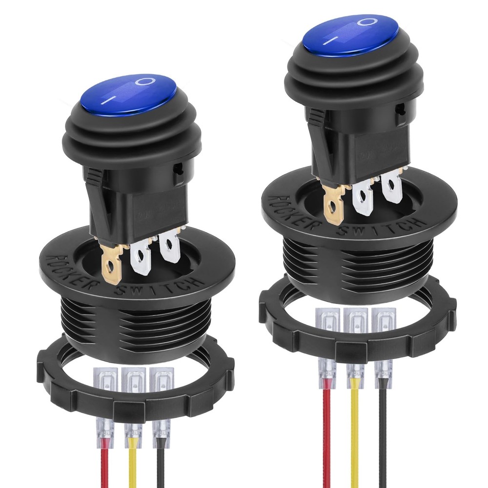 12V Round Rocker Switch SPST 3 Pin Blue LED Waterproof For Car Boat RV ATV