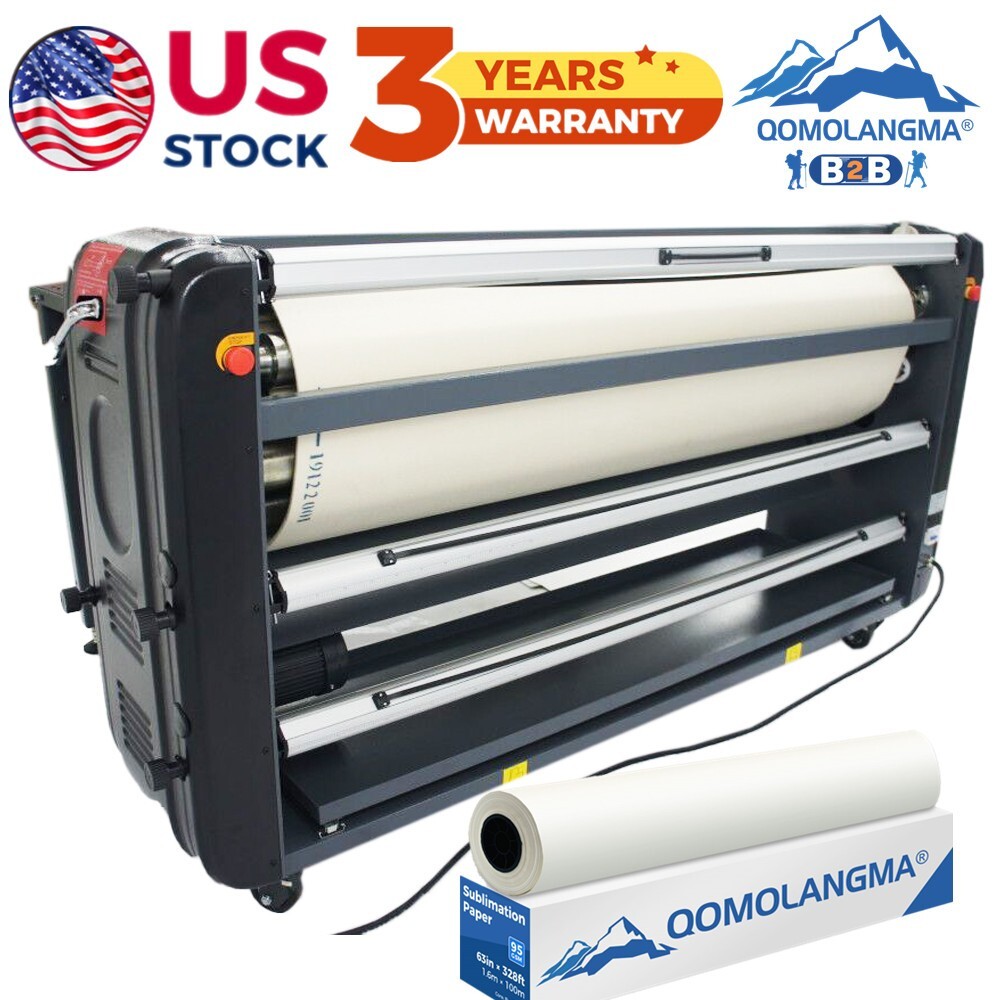 US Stock QOMOLANGMA Roller Heat Transfer Machine 67in for Textiles/Banner 1PH