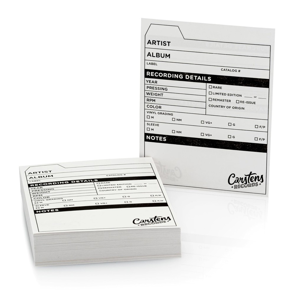 100 PCS Vinyl Record Catalog Cards 4×5.25 Inch White Printed Collector Cards