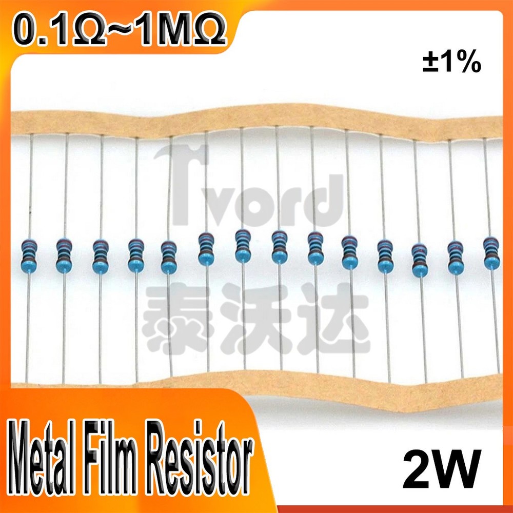 10Pcs 2W Metal Film Resistors ±1% Range of Value 0.1Ω to 1MΩ Various Values