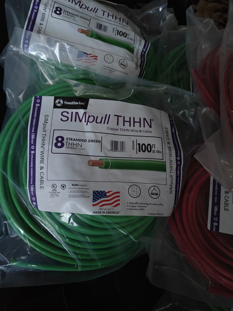 USA Southwire 100 Feet 8 Awg Stranded Copper THHN (Green) Wire Roll 100ft