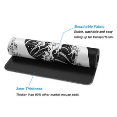 Black and White Large Mouse Pad, Japanese 31.5L x 11.8W inches, Wave Dragon