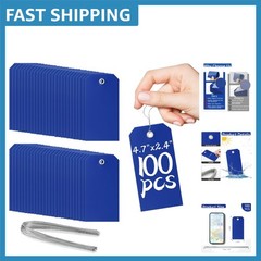 100 Waterproof Plastic Shipping Tags with Wires – Dark Blue, 4.75″ x 2.38″