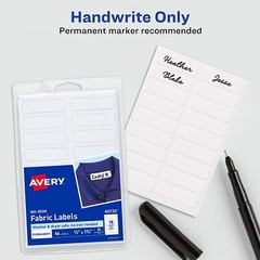 Avery 40720 No-Iron Fabric Labels, White, 1/2 x 1-3/4″, Pack of 54 Labels