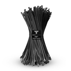 1000-Pack Premium 14″ Inch Black Nylon Zip Ties, 60 lbs, UV Resistant, 4.8mm