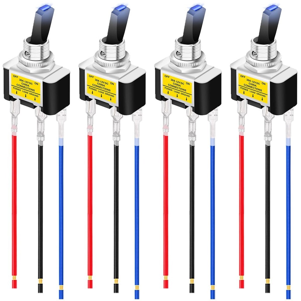4Pcs Lighted Toggle Switch DC 12V 30A,SPST 3 Pin On Off Blue LED Switch for A…