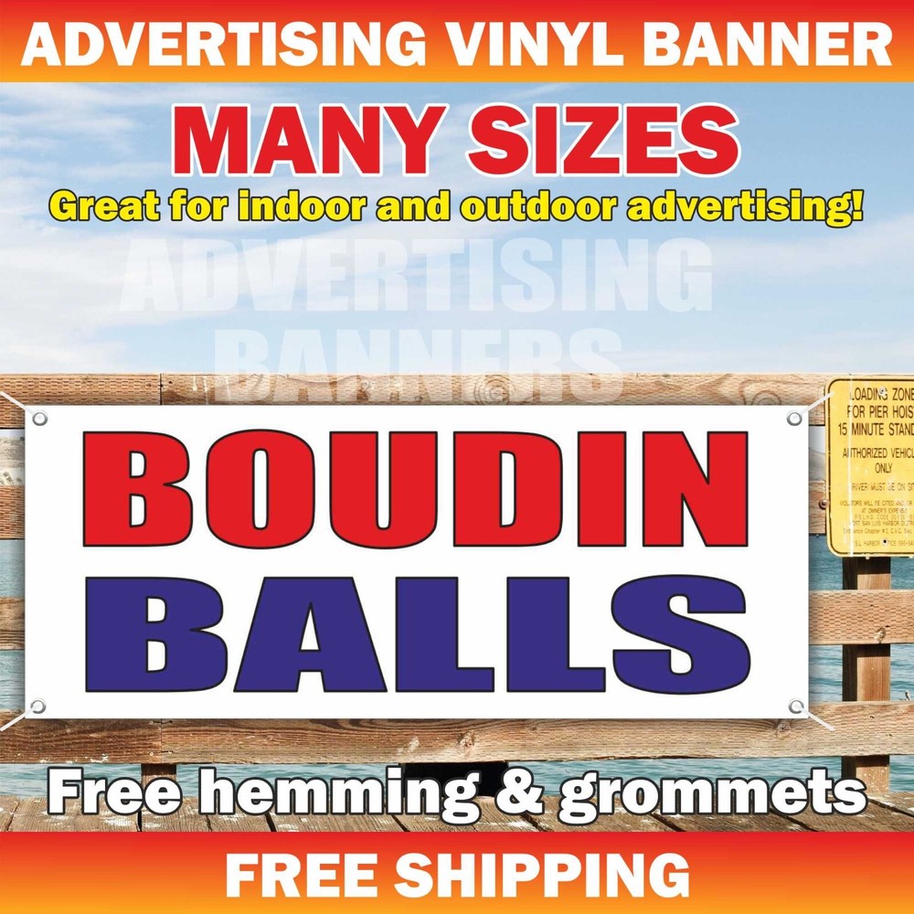 BOUDIN BALLS Advertising Banner Vinyl Mesh Sign Balls Red Blue Food Bar Meat
