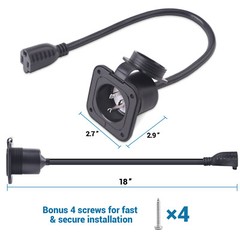 15 Amp 125V AC Power Inlet Port Plug with Integrated 18″ Extension Cord for Boat