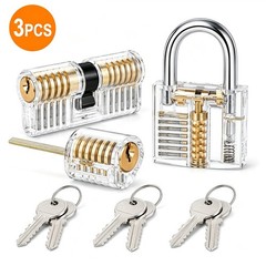 3PC Clear Acrylic Practice Lock Transparent Cutaway Pin Tumbler Training Set