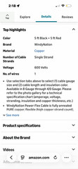 1/0 Gauge 1/0 AWG 5 Feet Black + 5 Feet Red Welding Battery Pure Copper Flexible