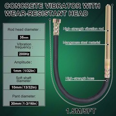 850W Cordless Concrete Vibrator With 4000mAh Battery with 5ft Shaft Rod 6000 RPM