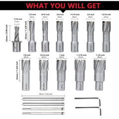 12 Pack 7/16 to 1-1/8 inch Annular Cutters Set with Weldon Shank,11mm ~ 29mm Car