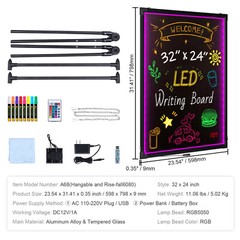 VEVOR LED Message Writing Board 32″x24″ Illuminated Erasable Lighted Chalkboard