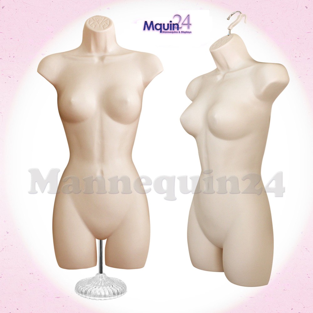 One FEMALE TORSO MANNEQUIN – Flesh Women Dress Form w/ Stand & Hook for Hanging
