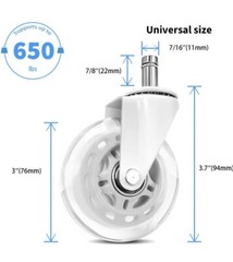 Set of 5 WHITE Office Chair Caster Rubber Swivel Wheels Heavy Duty 3 inch