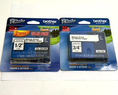 Brother P-Touch Tape Lot: (2) 1/2″ TZe-2312PK & (1) 3/4″ TZe-241 Black on White