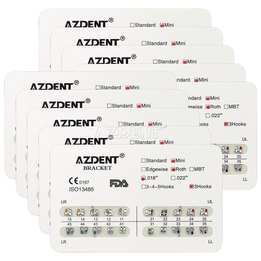 10 Kits AZDENT Dental Orthodontic Metal Bracket Braces Mini Roth .018 Hooks 345